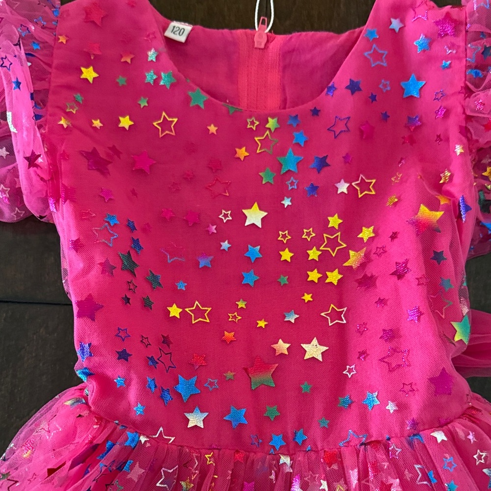 NWT Imekis Girls' Bright Pink Star Tulle Party Dress - Picture 2 of 12
